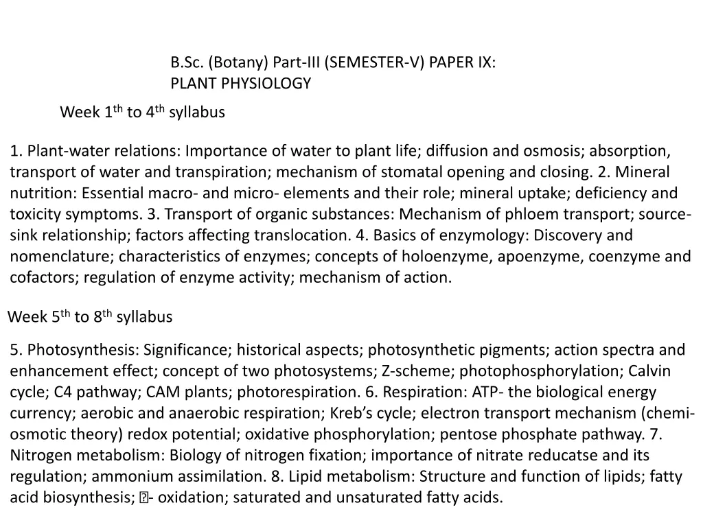 b sc botany part iii semester v paper ix plant