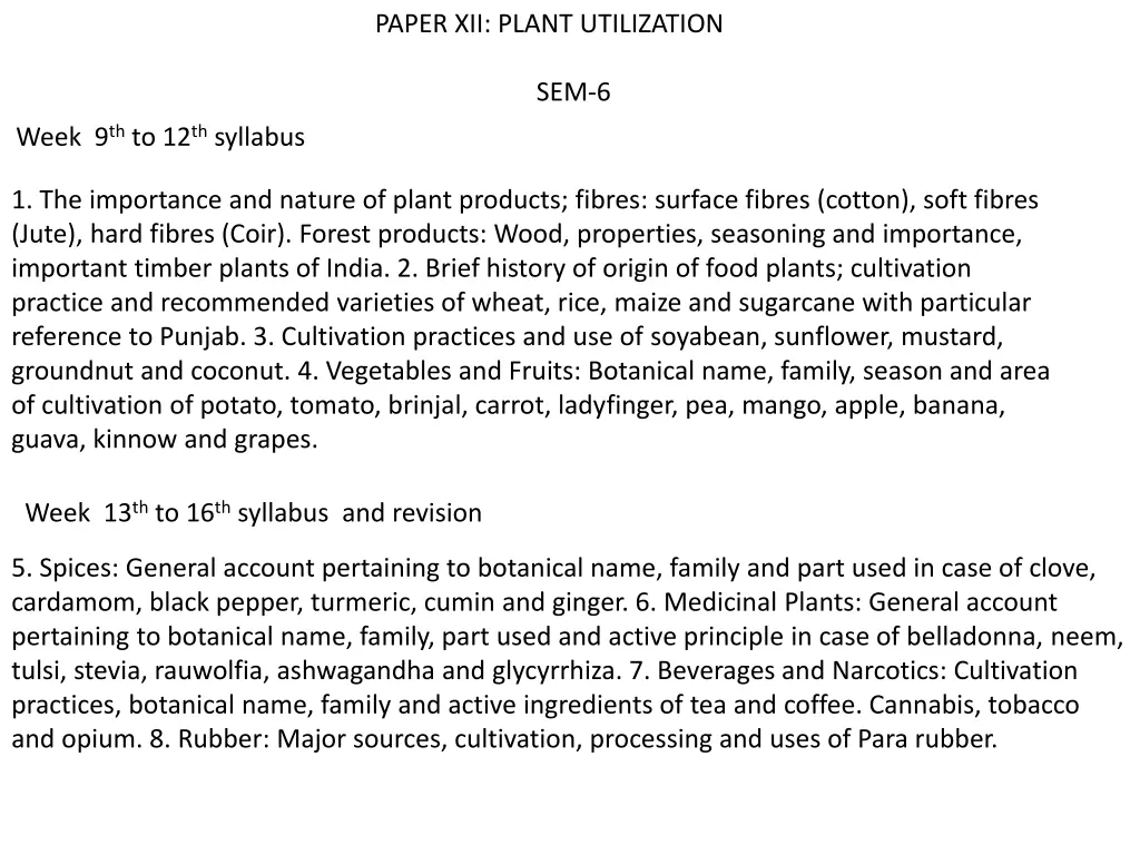 paper xii plant utilization