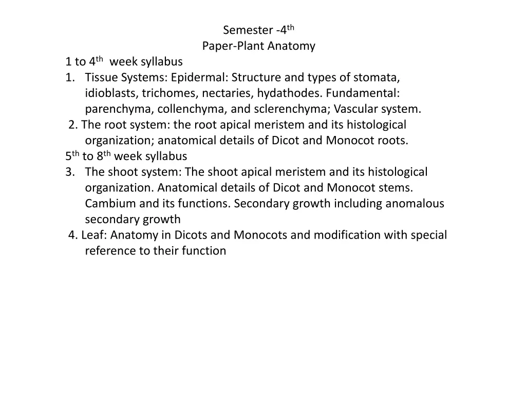 semester 4 th paper plant anatomy