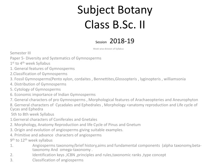subject botany class b sc ii