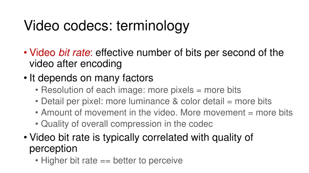 video codecs terminology