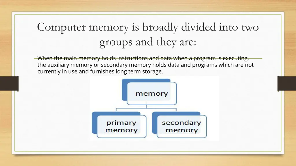 computer memory is broadly divided into