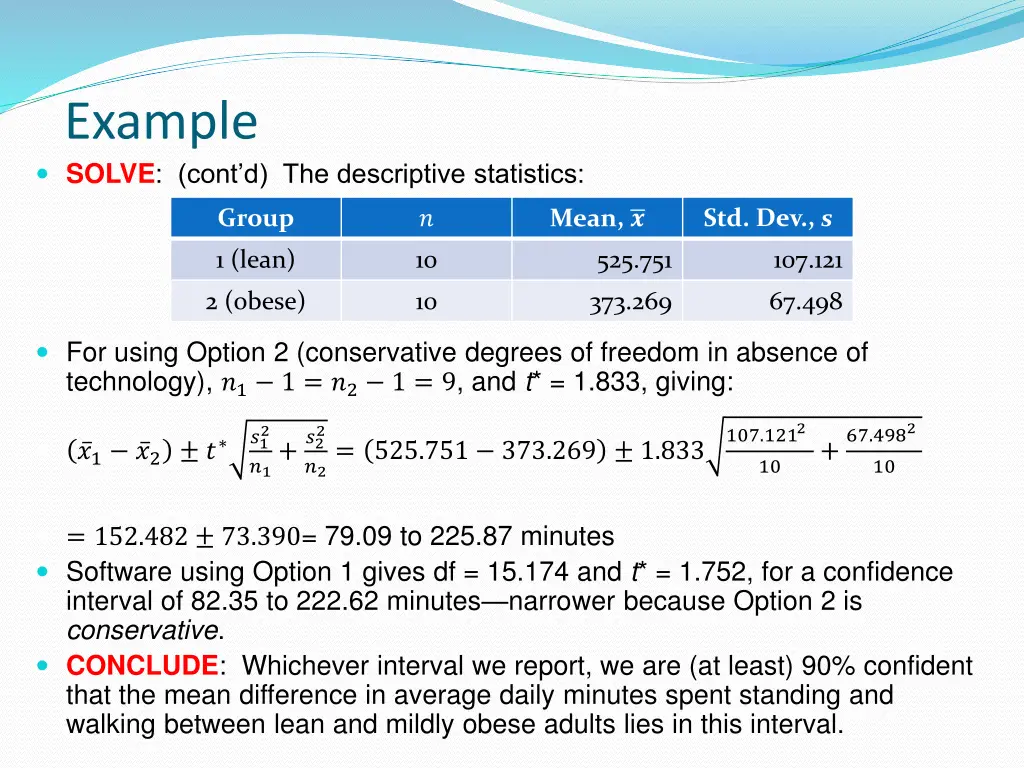 example solve cont d the descriptive statistics