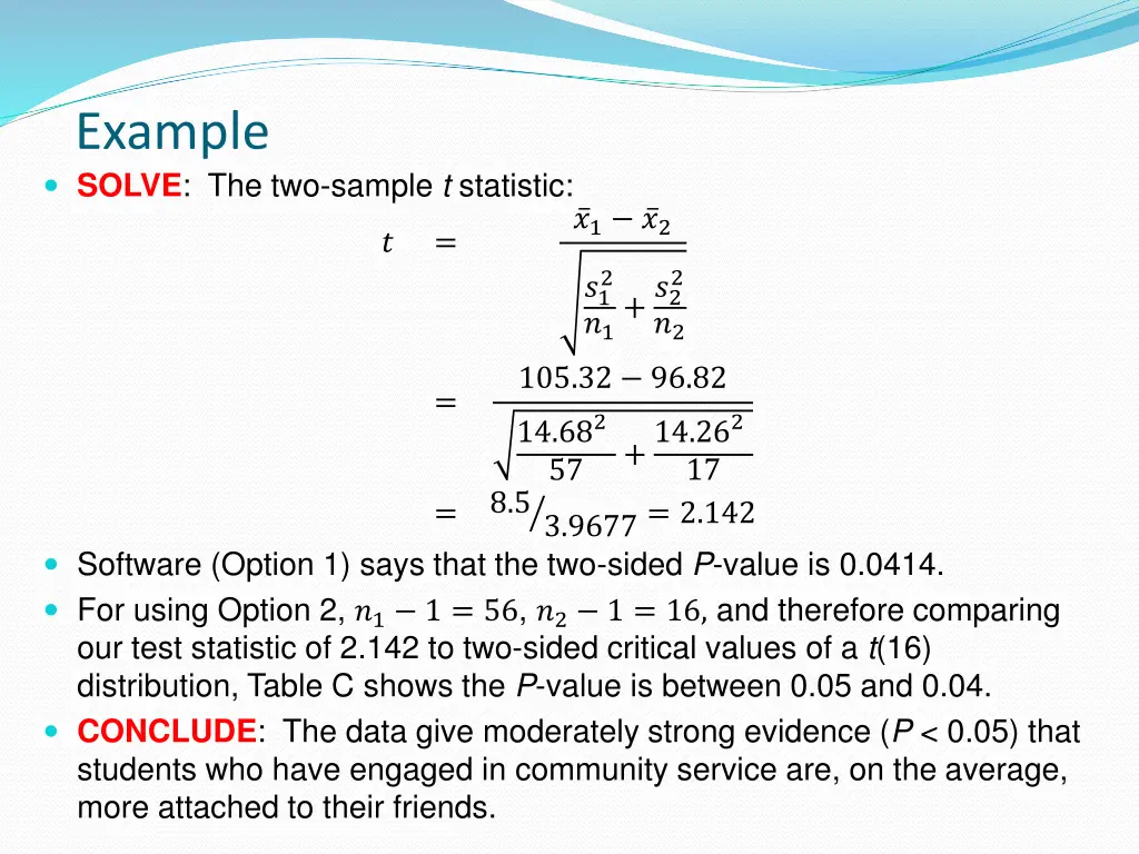 example solve the two sample t statistic