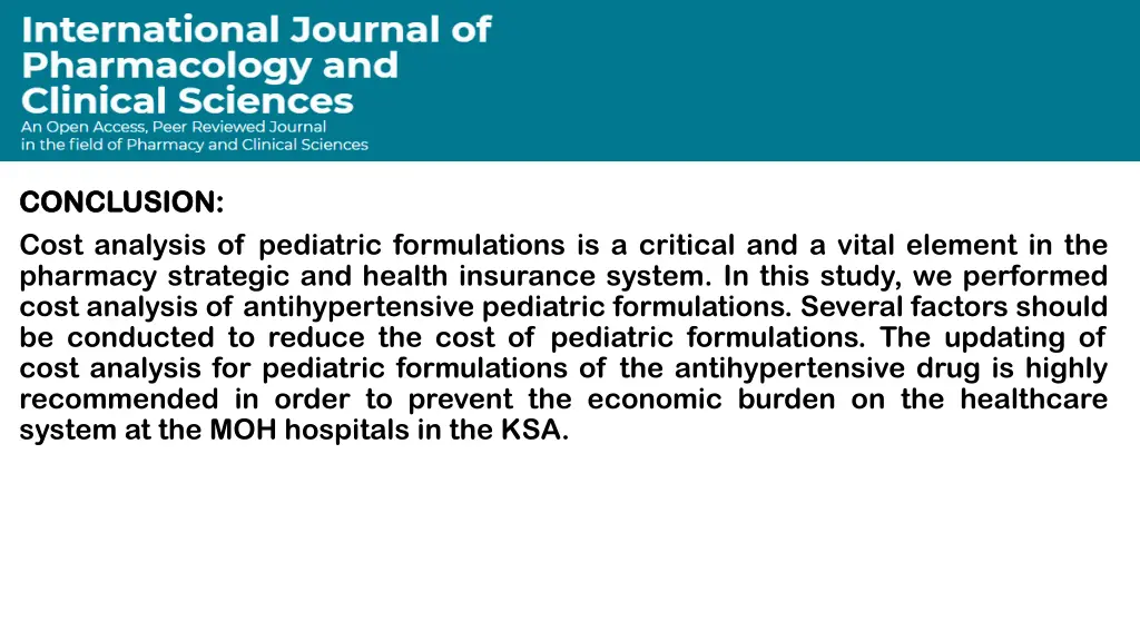 conclusion conclusion cost analysis of pediatric