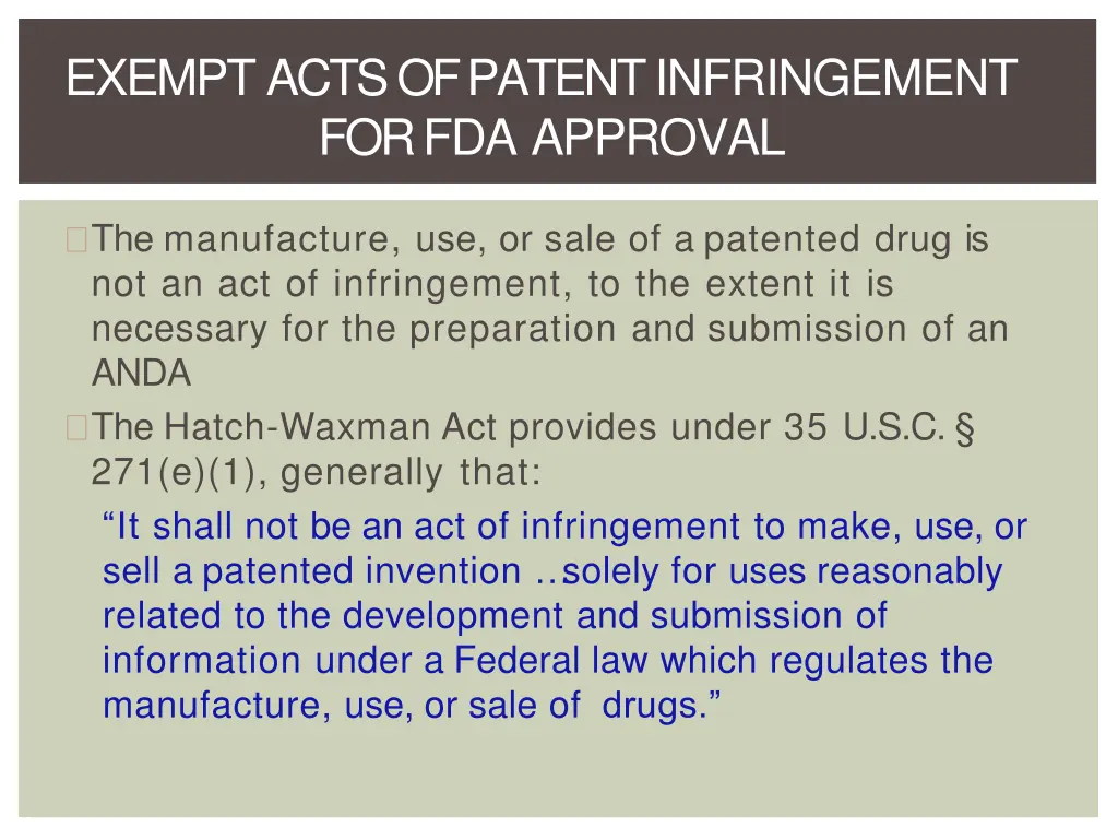 exempt acts of patent infringement