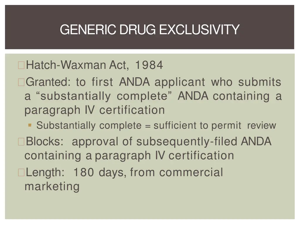 generic drugexclusivity