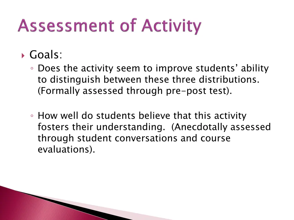 goals does the activity seem to improve students