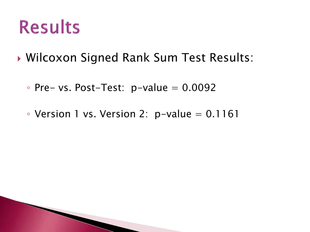 wilcoxon signed rank sum test results
