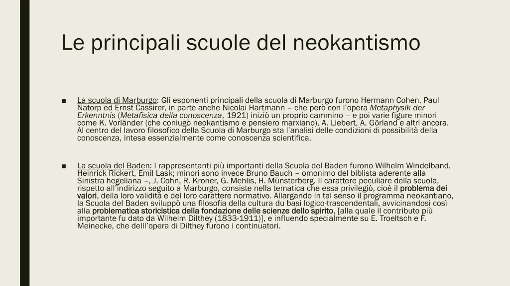 le principali scuole del neokantismo