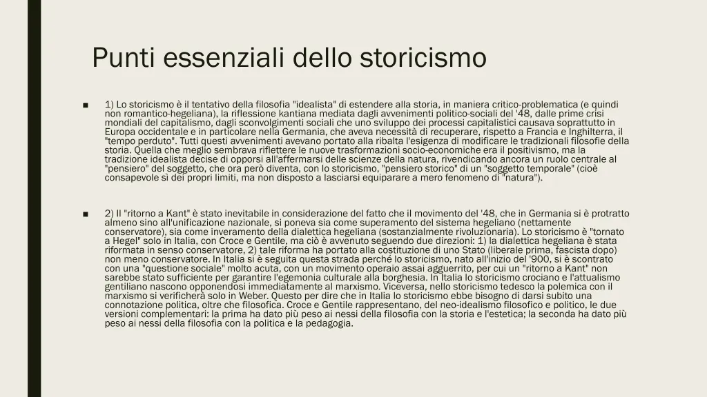 punti essenziali dello storicismo