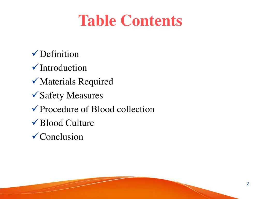 table contents