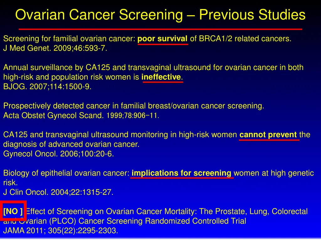 ovarian cancer screening previous studies