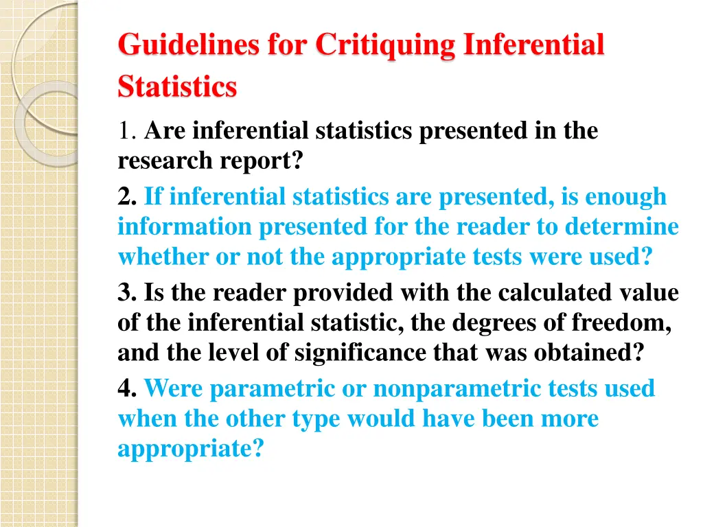guidelines for critiquing inferential statistics