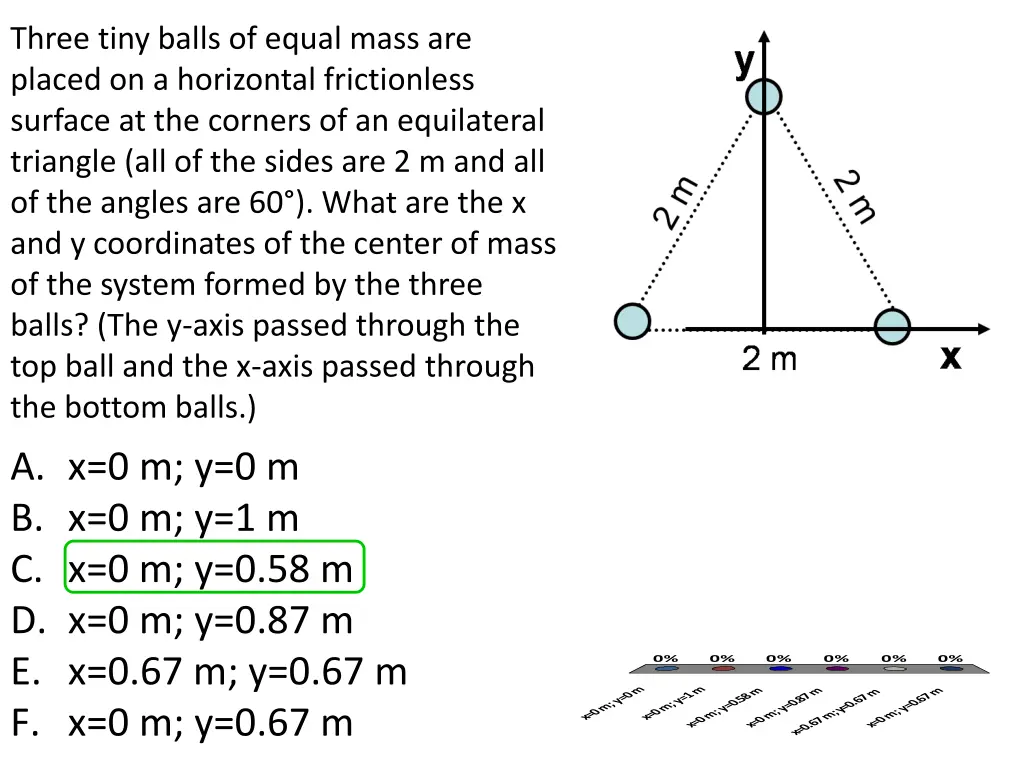 three tiny balls of equal mass are placed