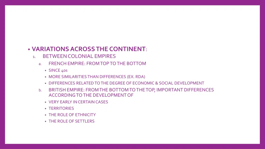 variations across the continent 1 between