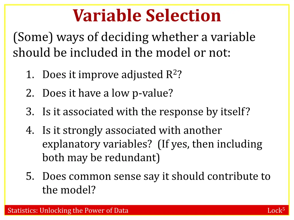 variable selection some ways of deciding whether