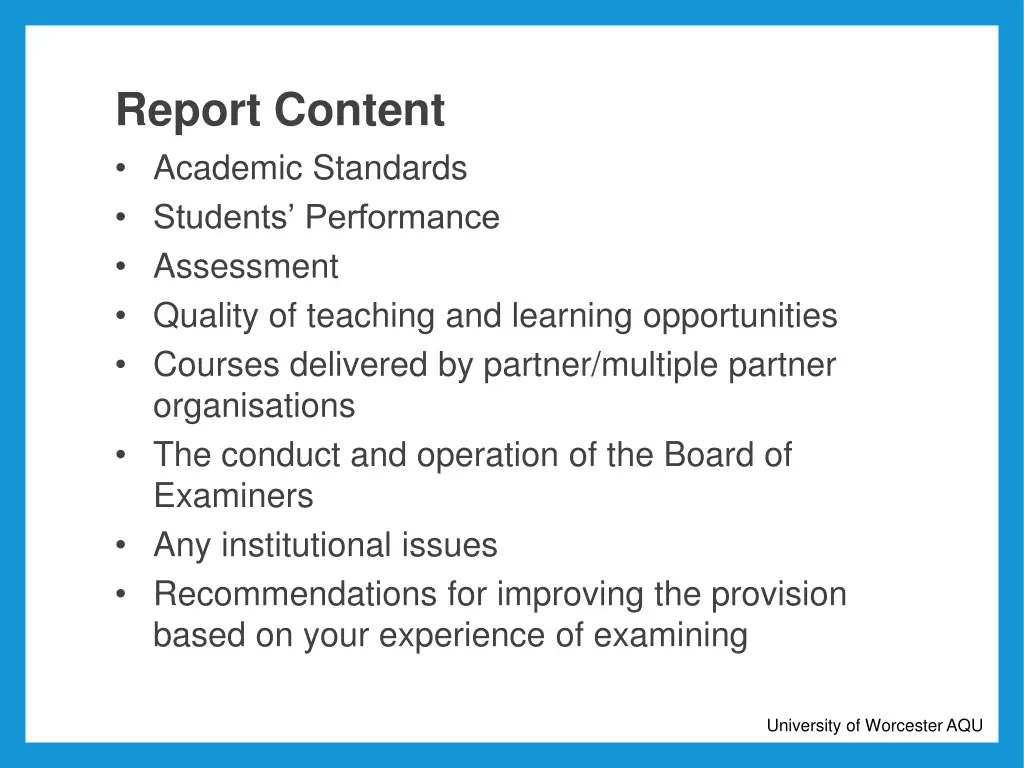 report content academic standards students