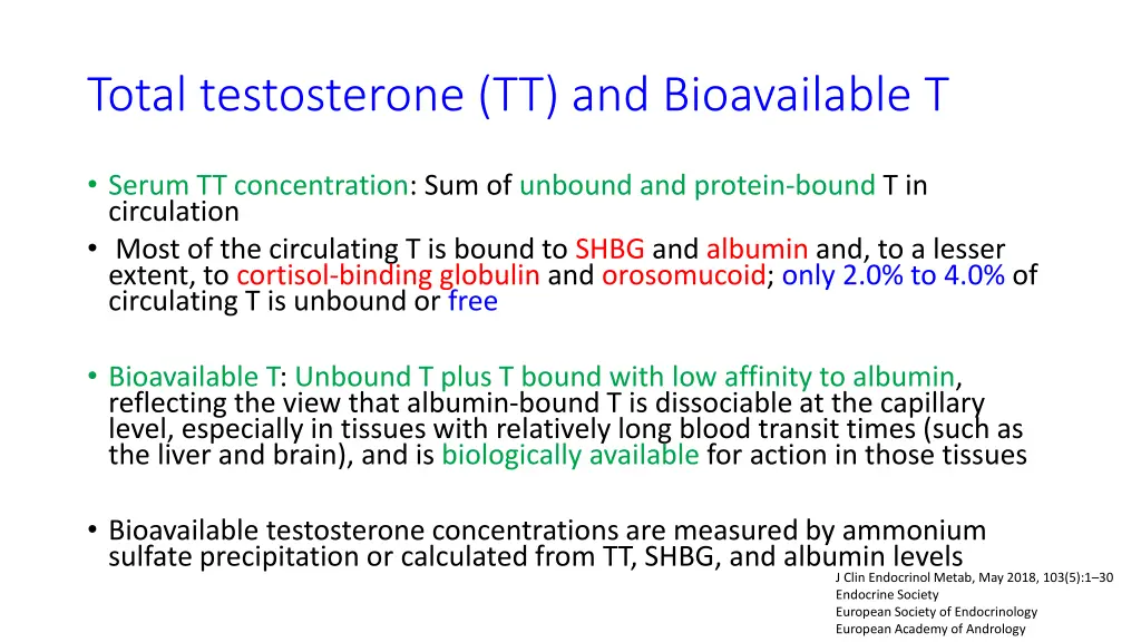total testosterone tt and bioavailable t