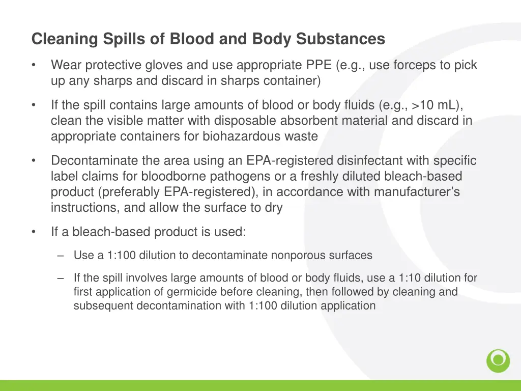 cleaning spills of blood and body substances