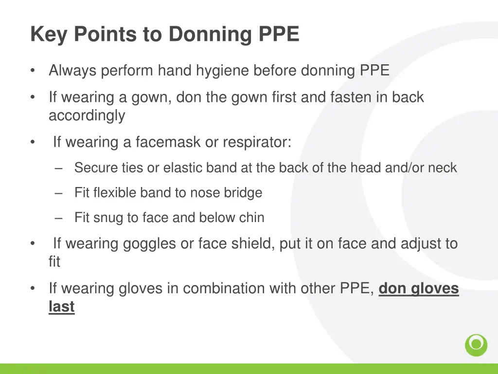 key points to donning ppe