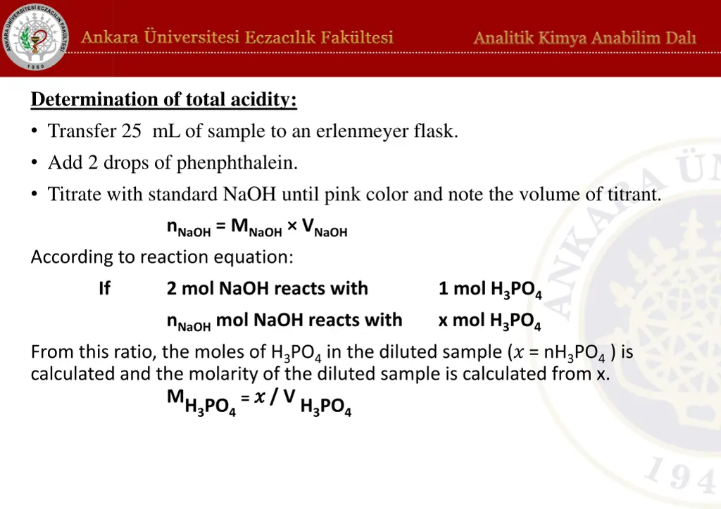 determination of total acidity transfer