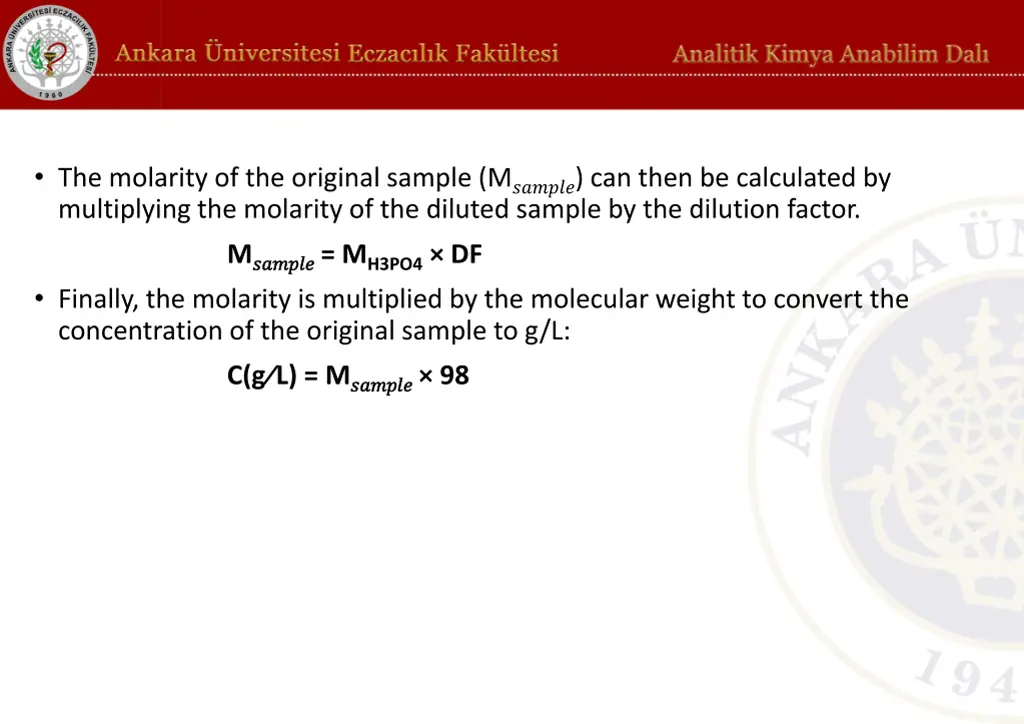 the molarity of the original sample m can then