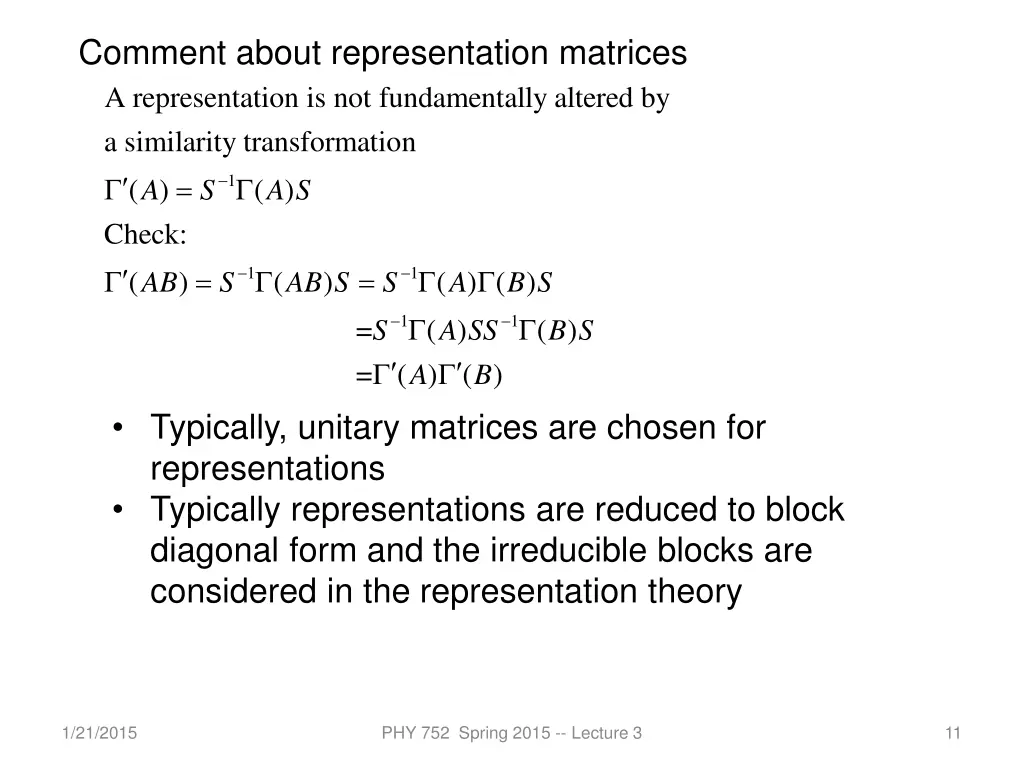 comment about representation matrices