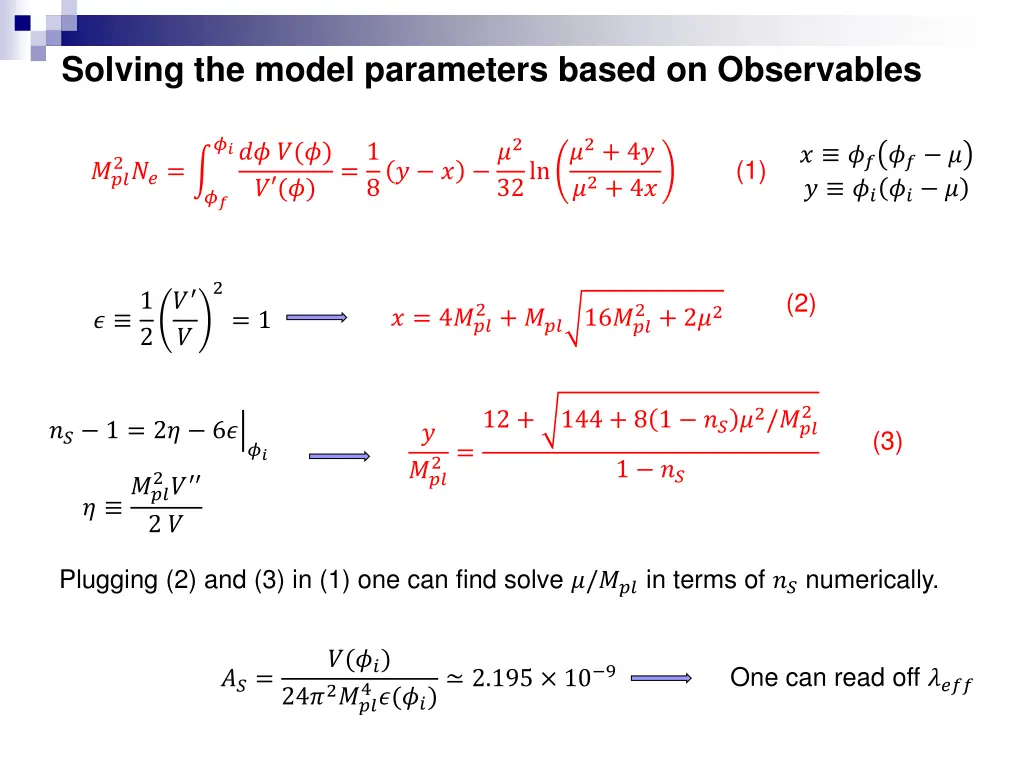 solving the model parameters based on observables