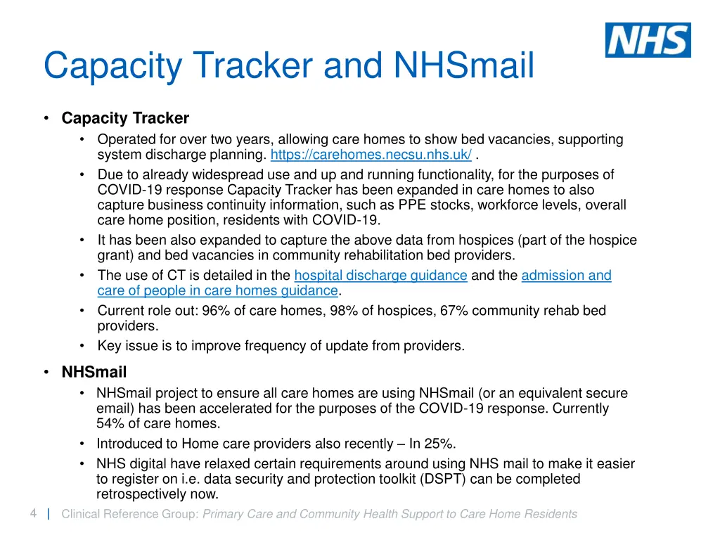 capacity tracker and nhsmail