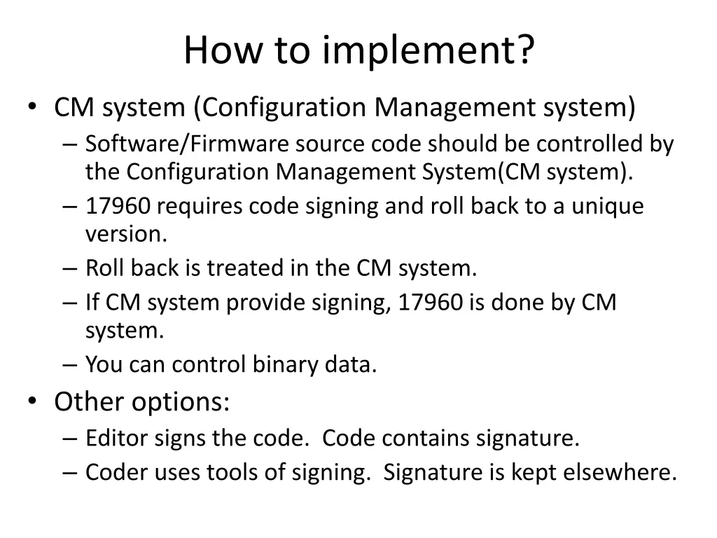 how to implement cm system configuration