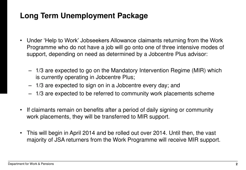 long term unemployment package