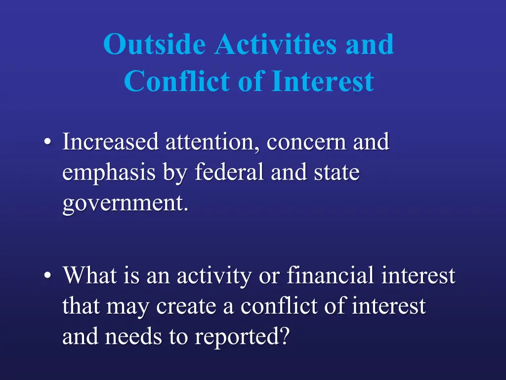 outside activities and conflict of interest