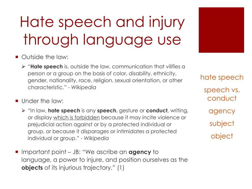 hate speech and injury through language use
