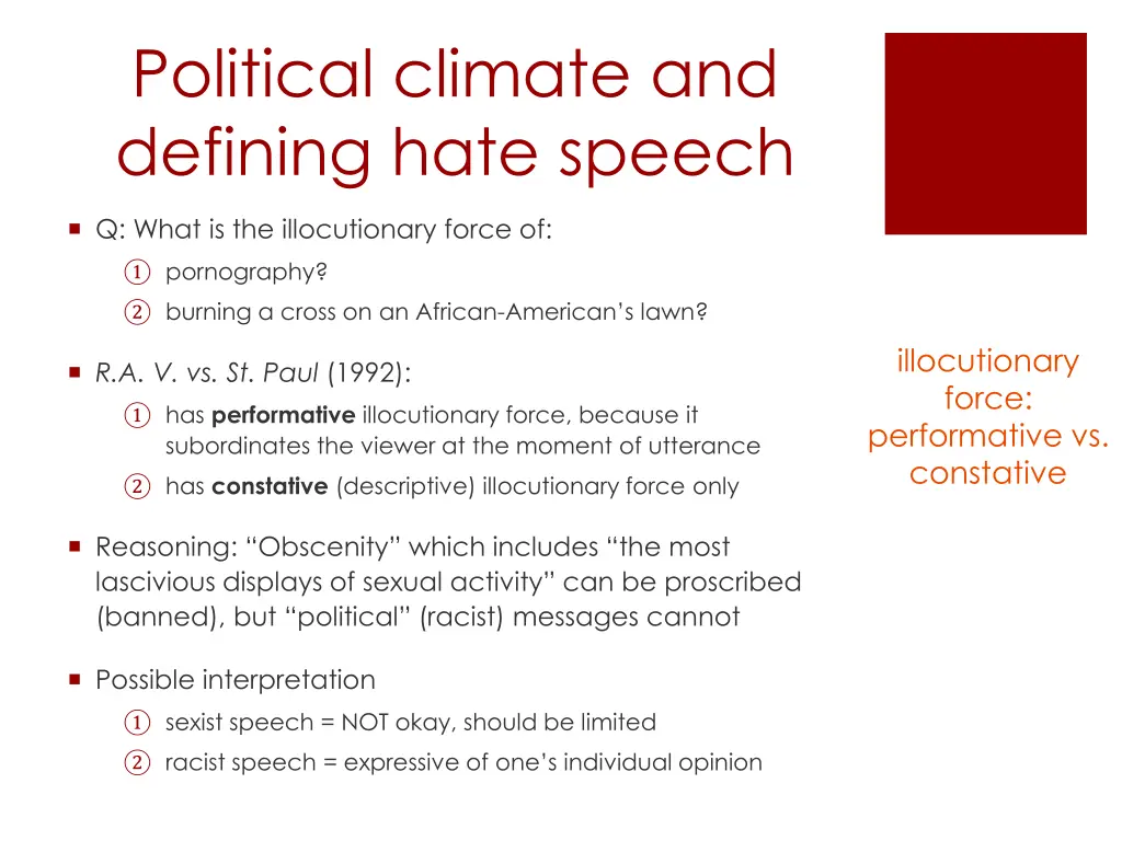 political climate and defining hate speech