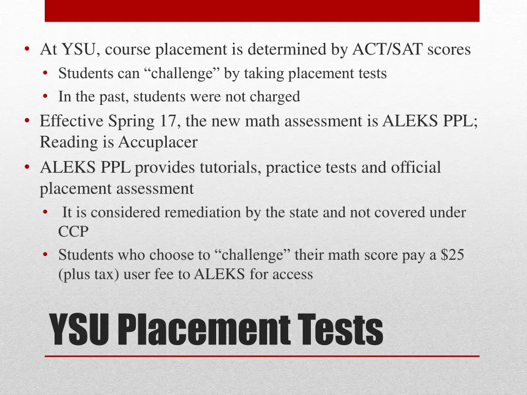 at ysu course placement is determined