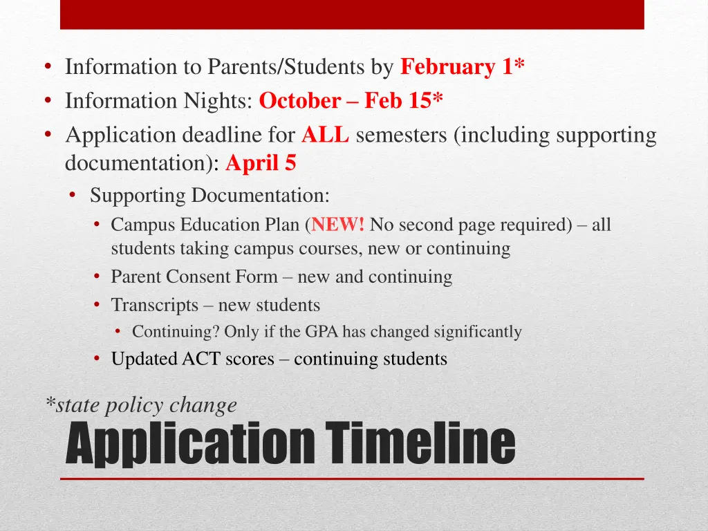 information to parents students by february