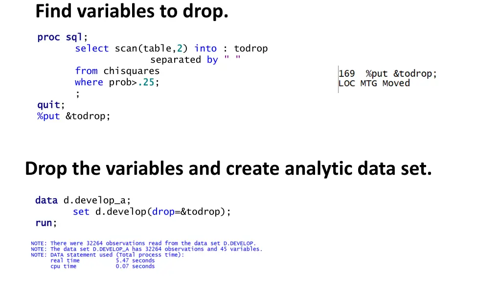 find variables to drop