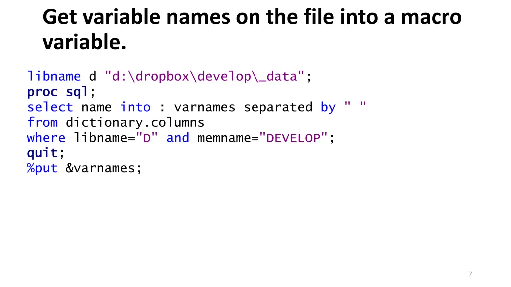get variable names on the file into a macro