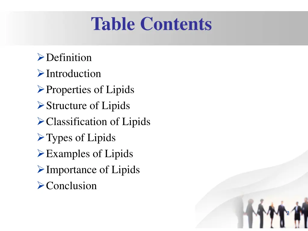 table contents