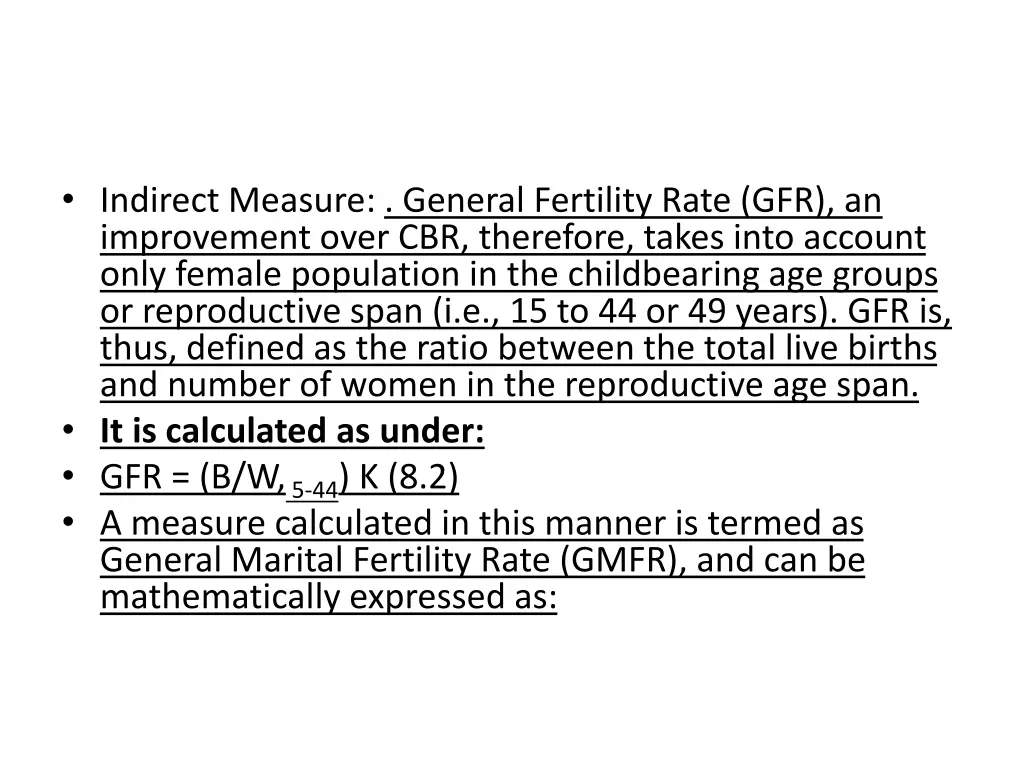 indirect measure general fertility rate