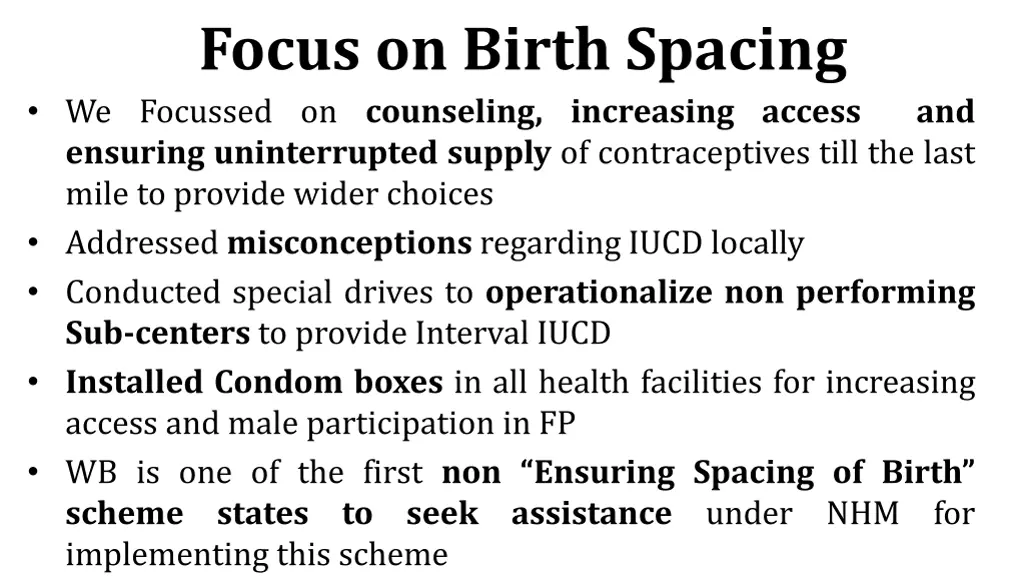 focus on birth spacing we focussed on counseling