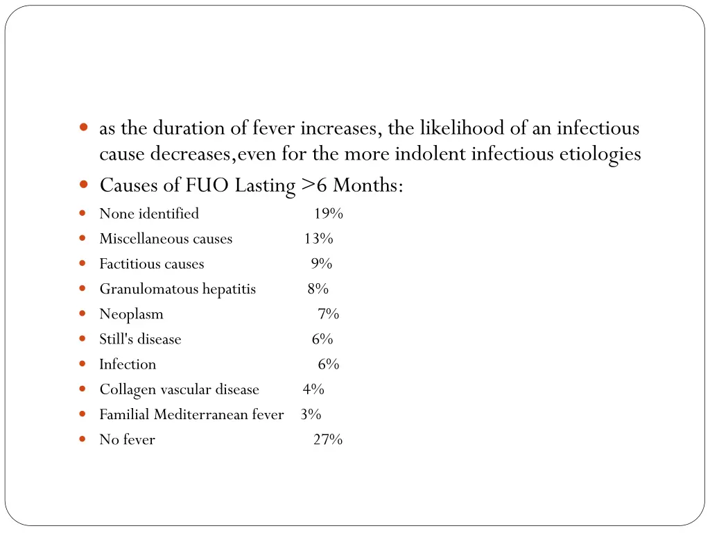 as the duration of fever increases the likelihood