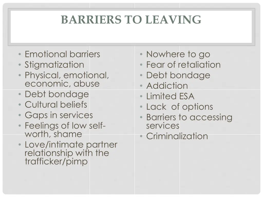 barriers to leaving