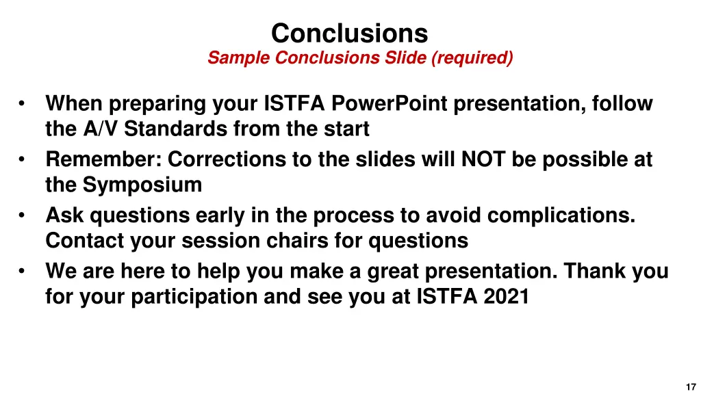 conclusions sample conclusions slide required