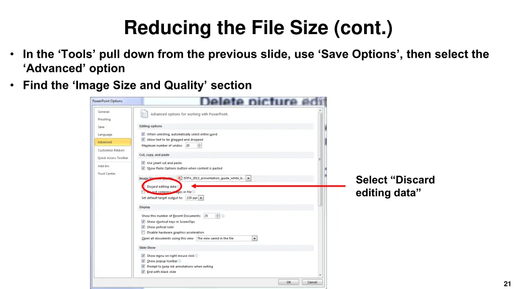reducing the file size cont