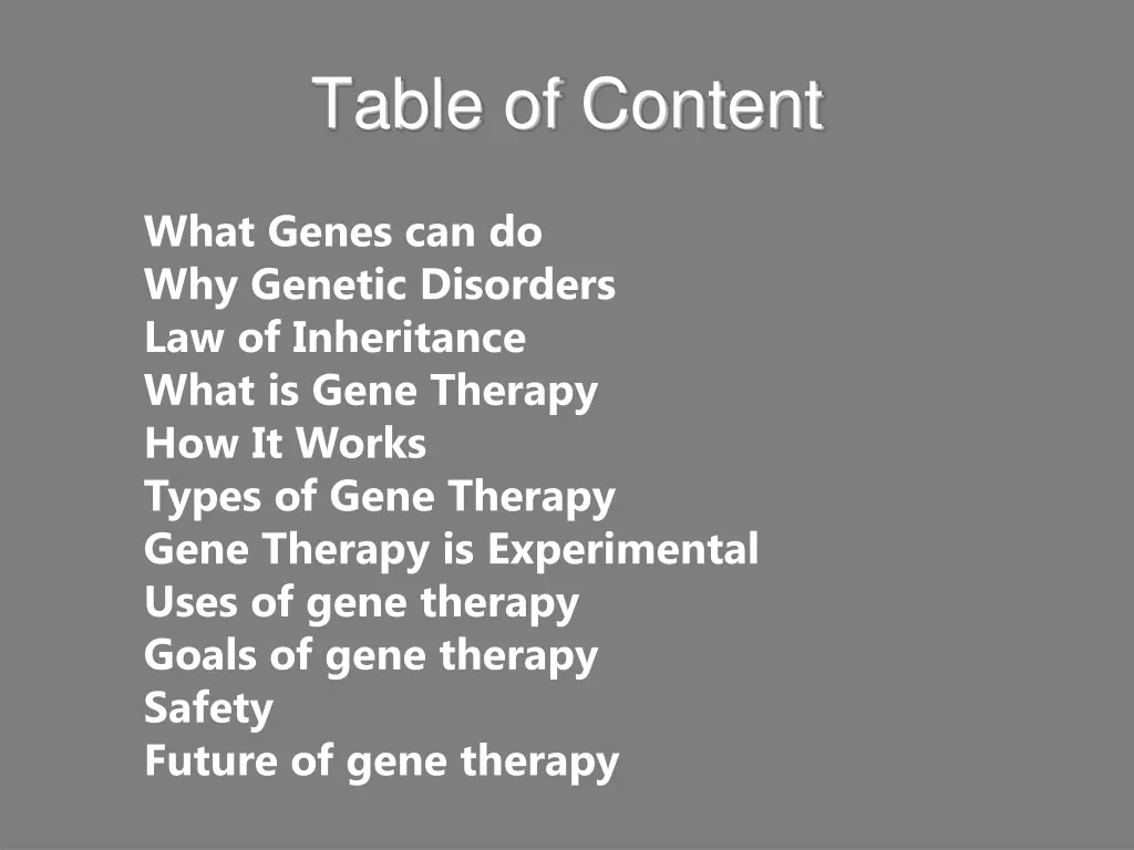 table of content