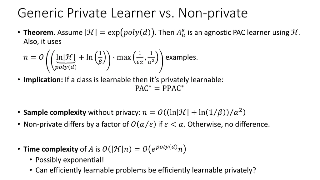 generic private learner vs non private