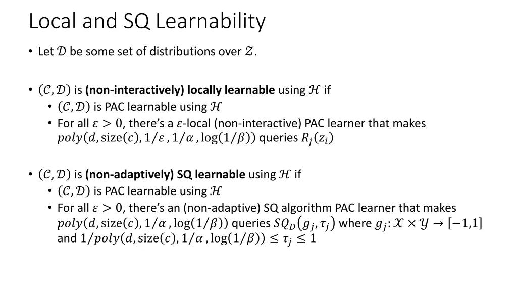 local and sq learnability