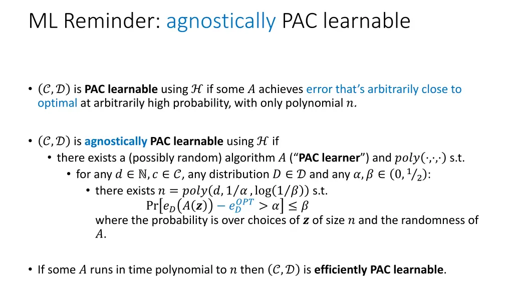 ml reminder agnostically pac learnable